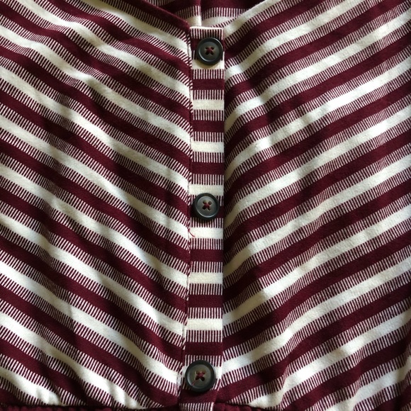 Burgundy/white striped shin length midi dress - Picture 4 of 6